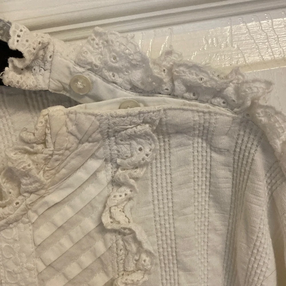 Free People Cream Ruffle Lace Pullover Cropped Top - Picture 10 of 12